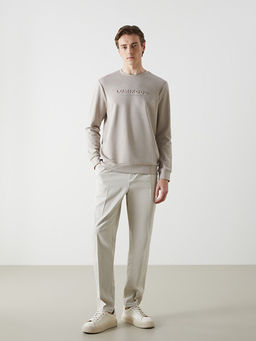 Bisiklet Yaka Uzun Kollu Bask?l? Erkek Sweatshirt