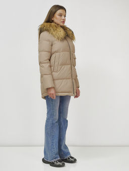 Куртка Бренд Visdeer ПРЕМИУМ КЛАССА зимняя с мехом ЕНОТА, бежевого цвета  фото 4