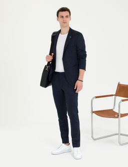 Lacivert Ex. Slim Fit Y_n Kar___ml_ Tak_m Elbise