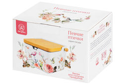 Банка д/сыпучих продуктов 950 мл 18,5*12,8*11 см Певчие птички+ложка+откид.бамб.крыш (без золота) - Elan gallery фото 8