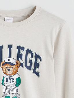 Bisiklet Yaka Ay? Teddy Bask?l? Erkek ?ocuk Pijama Tak?m?