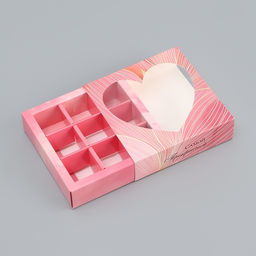 Цена за 5 шт. Коробка для конфет с обечайкой 9 шт. Сердце, 13.7?13.7?3.5 см