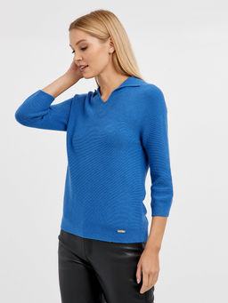 пуловер женский в синем цвете с отложным воротником и с рукавом 3/4 - Glenfield фото 3