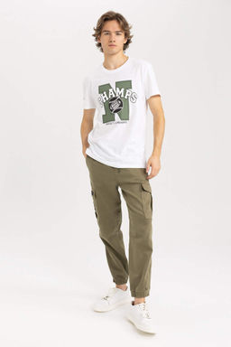 Облегающая футболка с коротким рукавом и круглым вырезом с принтом - Defacto фото 4