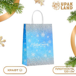 Цена за 3 шт. Пакет бумажный подарочный новогодний крафт «Волшебство» 18×8×25 см