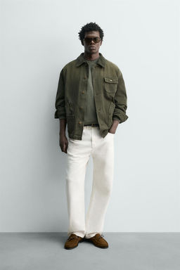 WASHED JACKET WITH COMBINED COLLAR