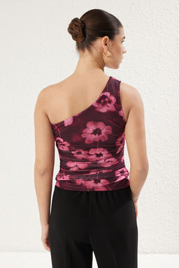 Trendyolmilla Lacivert Soyut Drape Detayl? Tek Omuzlu Fitted/Vucuda Oturan Tul Esnek Orme Bluz TWOSS24BZ00311  фото 16