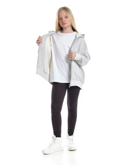 Толстовка зипка оверсайз с капюшоном на молнии 22-8605 серый меланж - Mini maxi фото 7