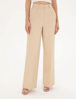 Bej Y_ksek Bel Straight Fit Pantolon
