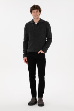 Erkek Regular Fit Yar_m Fermuarl_ Antrasit Kazak