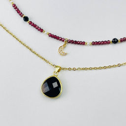 Колье двойное из Граната, Жемчуга, Шпинели и Агата 38/42 см +