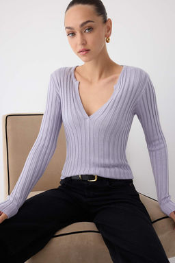 Wardrobe Essentials Lacivert Merserize Gorunumlu Fitilli Triko Kazak | TWOAW26KZ00099 - Trendyolmilla фото 8