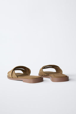 CROSS-STRAP FLAT SPLIT SUEDE SANDALS - Zara фото 5