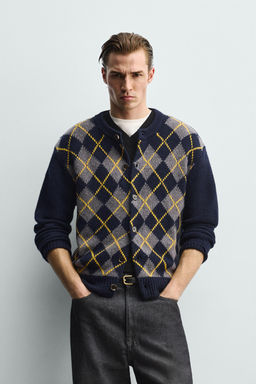 100% WOOL ARGYLE CARDIGAN - Zara фото 10