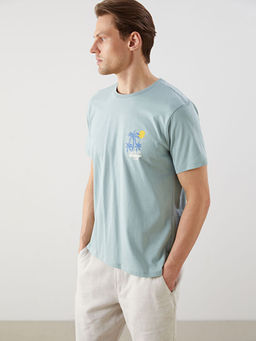 Bisiklet Yaka K?sa Kollu Bask?l? Penye Erkek Ti??rt