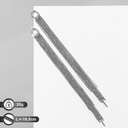 Серьги висячие со стразами Голливуд кольца из прямоугольников, белые в серебре, 19.5 см