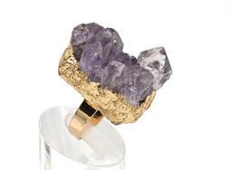 Кольцо с друзой аметиста 27*32мм цв.золотистый