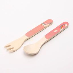 Набор бамбуковой посуды Единорог, тарелка, миска, стакан, приборы, 5 предметов - Крошка я фото 8