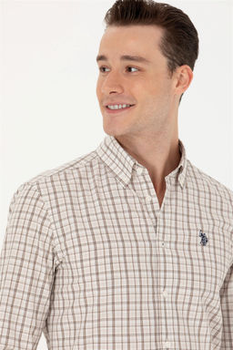U. S. Polo Assn Мужская рубашка песочного цвета в клетку - U.s. polo assn фото 9