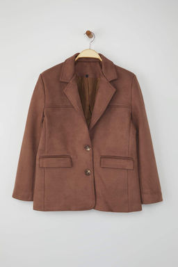 Koyu Kahverengi Rahat Kal?p Dokuma Suet Blazer Ceket TWOAW26BC00001 - Trendyolmilla фото 6