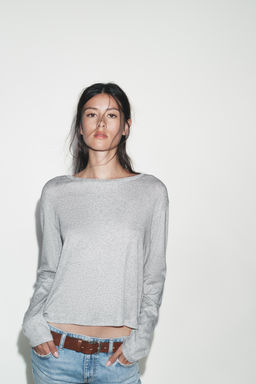 CAMISETA CUELLO BARCO MANGA LARGA / Gris vigor? - Zara фото 3