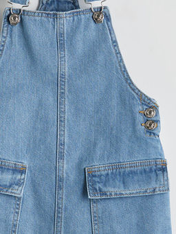 Kare Yaka K?z ?ocuk Jean Salopet Elbise