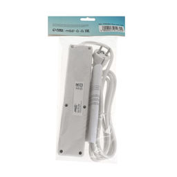 Удлинитель Luazon Lighting, 4 розетки, 1,8 м, 10 А, 2200 Вт, 3х0.75 мм2, с заземлением, с выключателем, белый