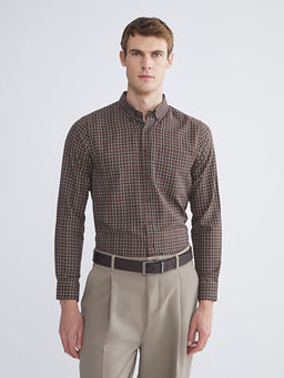 Regular Fit Uzun Kollu Ekose Gabardin Erkek G?mlek