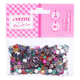 Стразы пришивные "Круглые"акриловые, 6 мм, 30 г, цвет ассорти в пластиковом пакете с блистерным подвесом