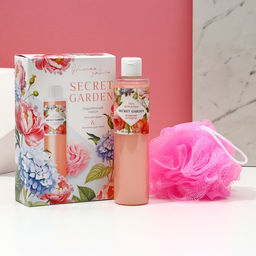 Подарочный набор SECRET GARDEN, гель для душа 250 мл и мочалка для тела, Чистое счастье