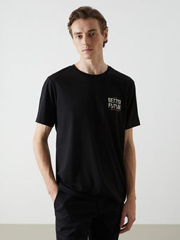 Bisiklet Yaka K?sa Kollu Bask?l? Penye Erkek Ti??rt