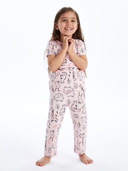 Bisiklet Yaka Bask?l? K?z Bebek Pijama Tak?m?