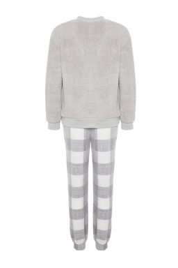 Trendyolmilla Gri Wellsoft Lama Desenli K?sl?k Orme Pijama Tak?m? THMAW24PT00029