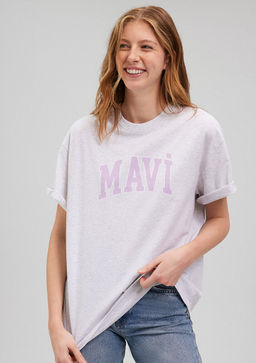 Mavi Logo Bask?l? Gri Tisort