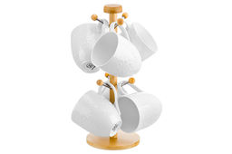 Набор 6 кружек 320 мл 12*8,5*9,5 см "Жемчуг" на дерев. подставке 12,5*12,5*32 см