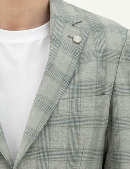 A__k Ye_il Slim Fit %100 Y_n Ekose Ceket