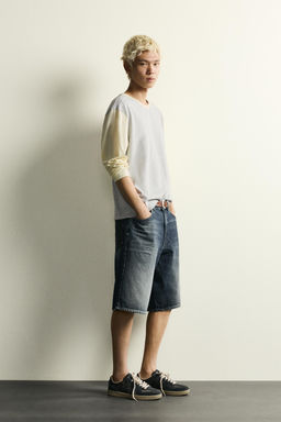BERMUDA DENIM BAGGY FIT COMBINADO CUERO / Azul - Zara фото 4