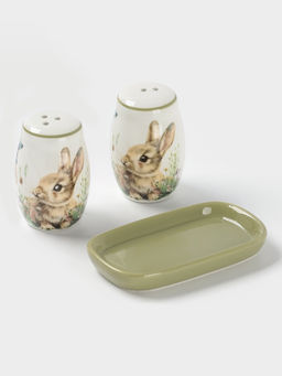 Набор для специй Доляна «Зайка», 2 предмета: солонка, перечница 130 мл, 11.5×6.2×8.8 см, доломит, белый