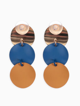 Серьги металл Азелия выгнутые круги, цвет бежево-синий в золоте