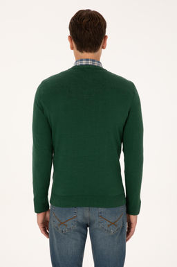 Erkek Slim Fit V Yaka Koyu Ye_il Basic Triko Kazak - U.s. polo assn фото 5
