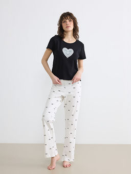 Bisiklet Yaka Bask?l? Kad?n Pijama Tak?m