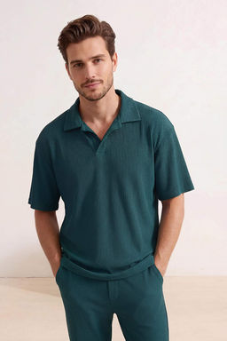 Yesil Oversize Polo Yaka Duz Polo Yaka T-shirt TMNSS23PO00020