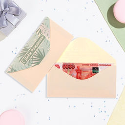 Цена за 10 шт. Конверт для денег С Днём Рождения! зелёные листья, 16х8 см