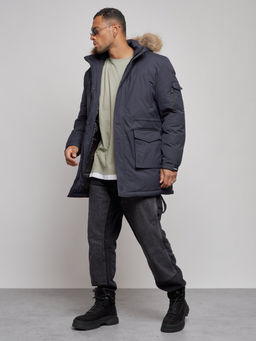 Парка мужская зимняя удлиненная с мехом темно-синего цвета 8318TS - Wonderrman фото 3