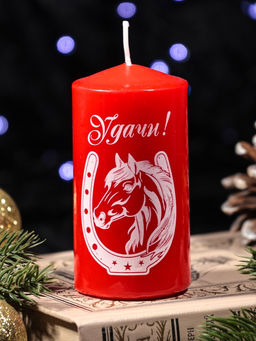 Свеча-цилиндр с накаткой «Лошадь в подкове», 50×100 мм, красная