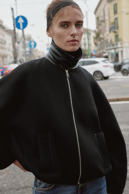 BALLOON BOMBER JACKET WITH CONTRAST WOOL COLLAR - Zara фото 5