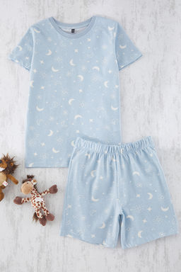 Mavi K?z Cocuk %100 Pamuk Bask?l? Oversize Family Pack/Aile K?sa Kol Pijama Tak?m? TKDSS25PT00030 - Trendyolmilla фото 2