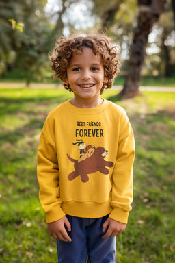 Sar? Erkek Cocuk Mevsimlik-Ince Hayvan Desenli Bisiklet Yaka Orme Sweatshirt TKDAW25SW00005