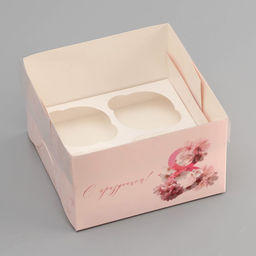 Цена за 5 шт. Коробка для 4 капкейка с прозрачной крышкой, 8 марта, 16?16?10 см