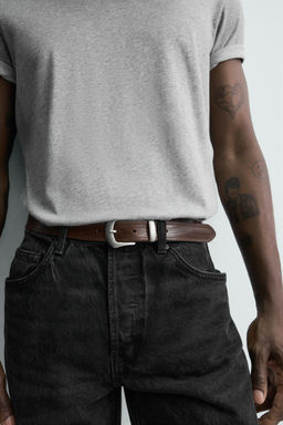 VINTAGE-EFFECT LEATHER BELT - Zara фото 3